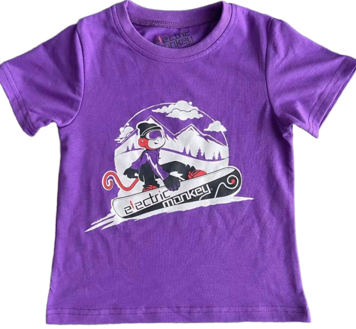 Snowboarding Electric Monkey Soft Kids Tee Shirt-Purple